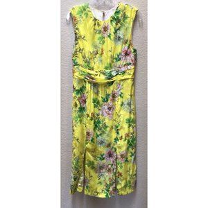 Anthropologie Dress Sparrow Silky Midi Floral Yellow A Line Sz 10 Silk Blend